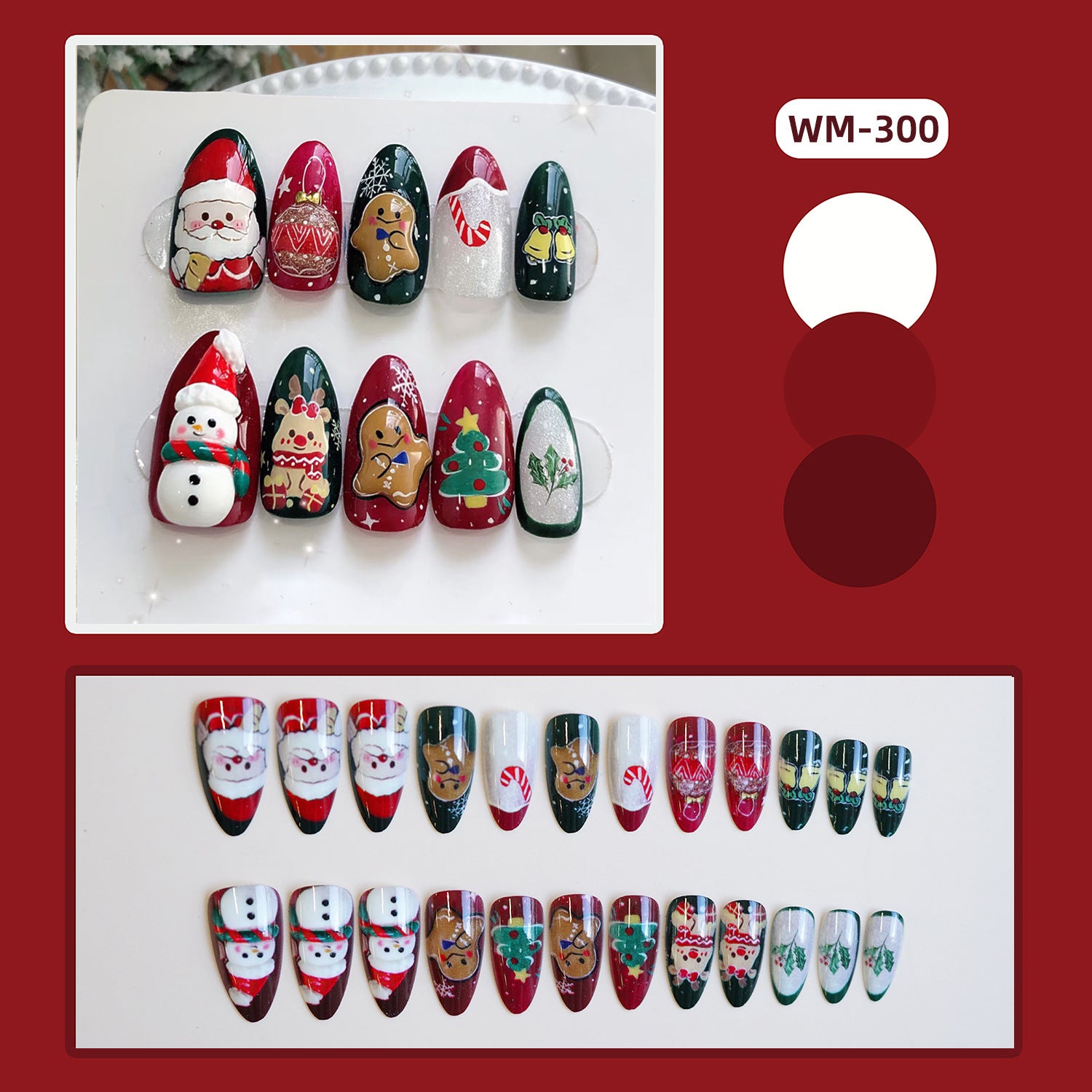 Wholesale Christmas red and green elk gingerbread man snowman wearable nail stickers